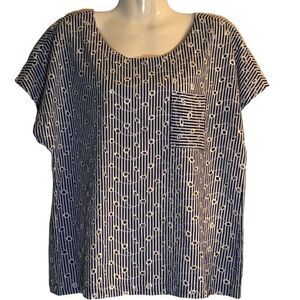 Liz‎ Claiborne 100% cotton embroidered boxy short sleeve striped top Size Medium